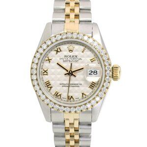 BOX & PAPER ROLEX DATEJUST 69173 CREAM PYRAMID ROMAN DIAL DIAMOND JUBILEE WATCH